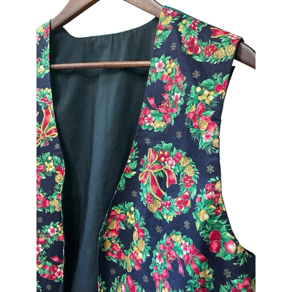 Christmas Festive Holiday‎ Vest Homemade Handmade Womens One Size Wreath Green